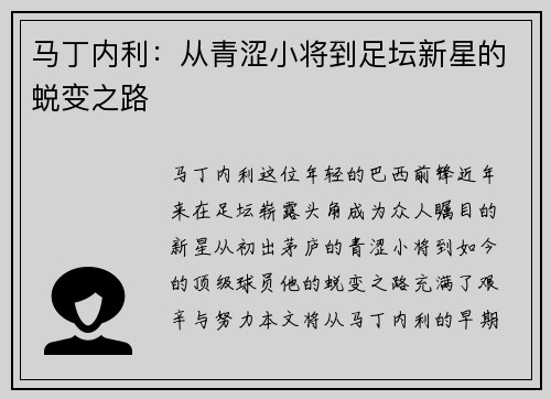 马丁内利：从青涩小将到足坛新星的蜕变之路